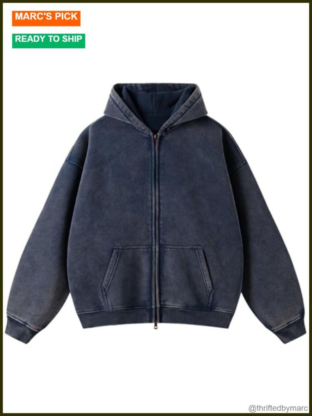 Oversized Acid Wash Vintage Zip Up Hoodie Heavyweight Fleece Sweatshirt